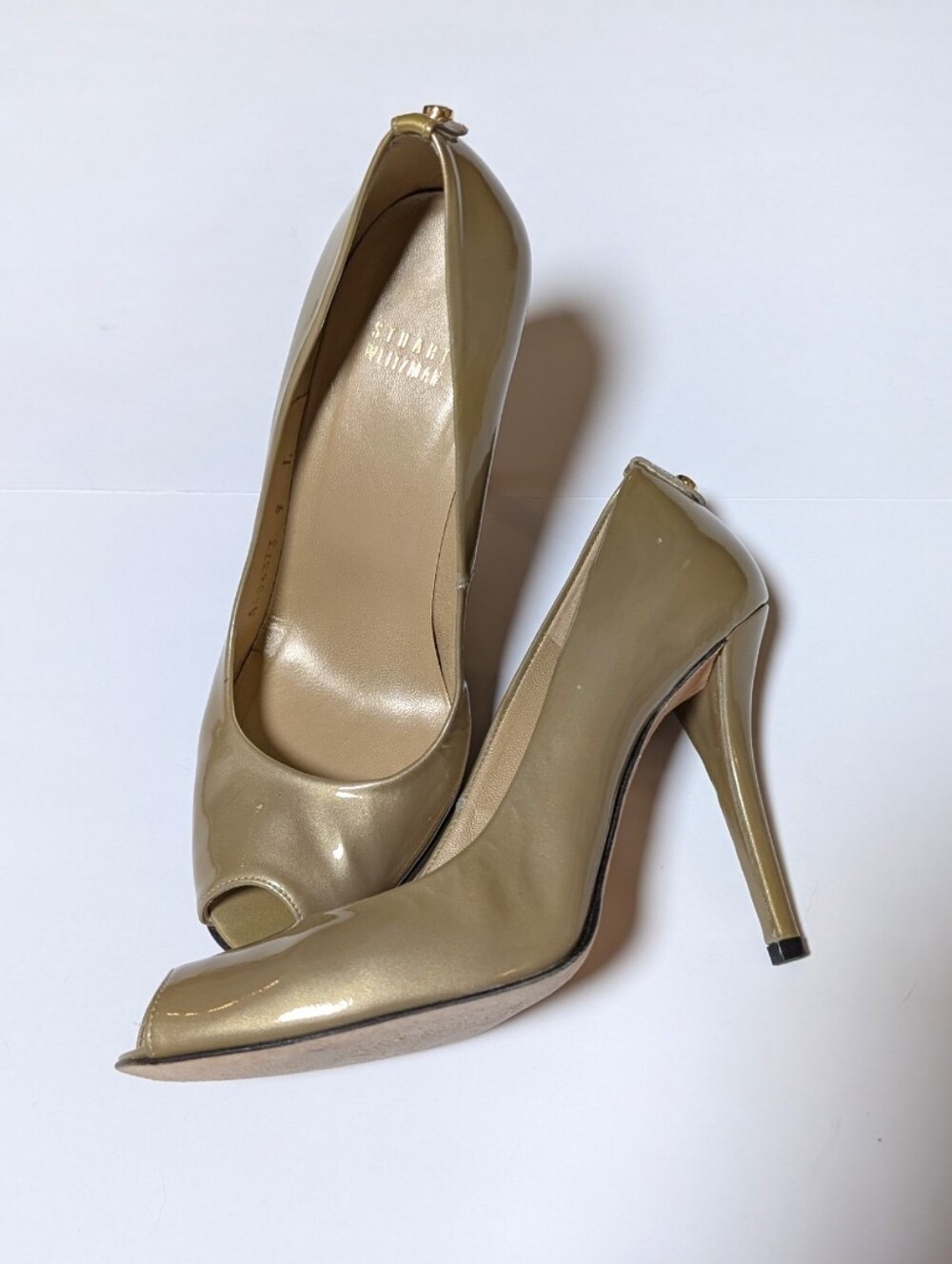 STUART WEITZMAN Bronze Patent Leather Peep Toe Pumps Sz 9M Designer Y2K - Picture 2 of 8